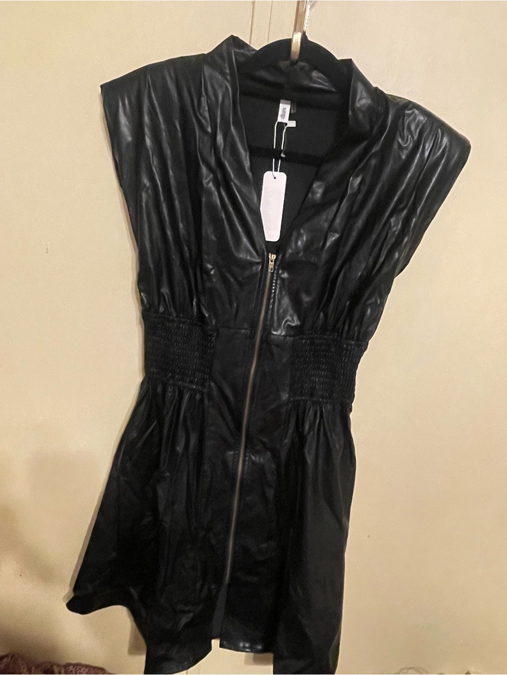 glam Black Faux Leather Zip-Front Mini Dress